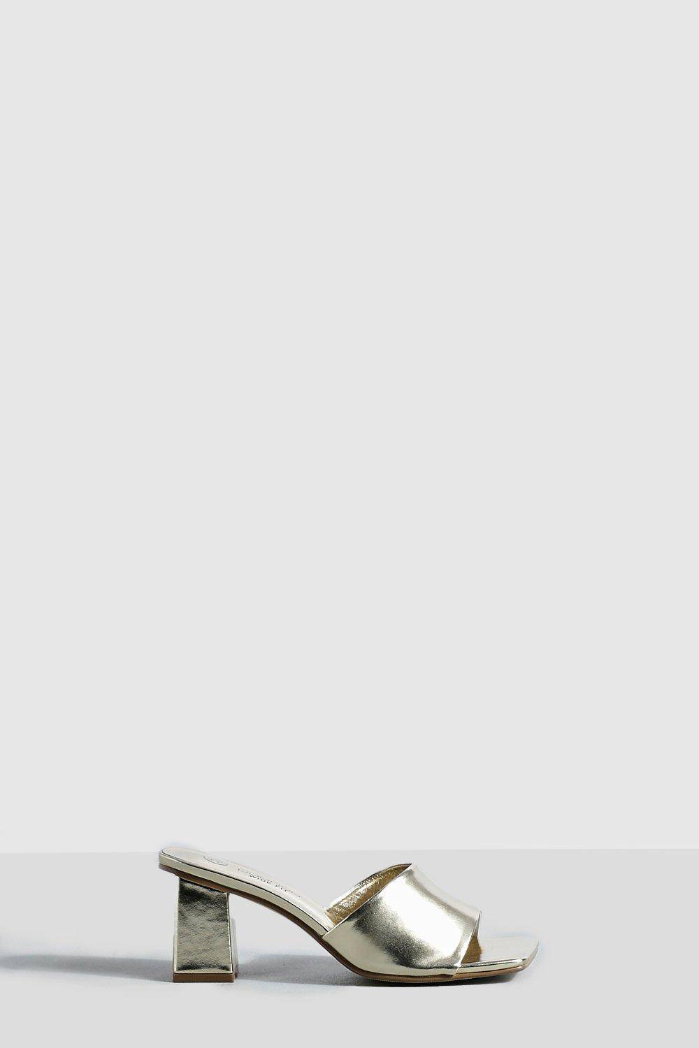 boohoo Mules À Talons Carrés Bas Métallisées