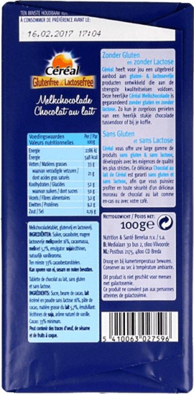 Cereal - Melkchocolade - Chocolade - 100 Gram - Glutenvrij - Lactosevrij