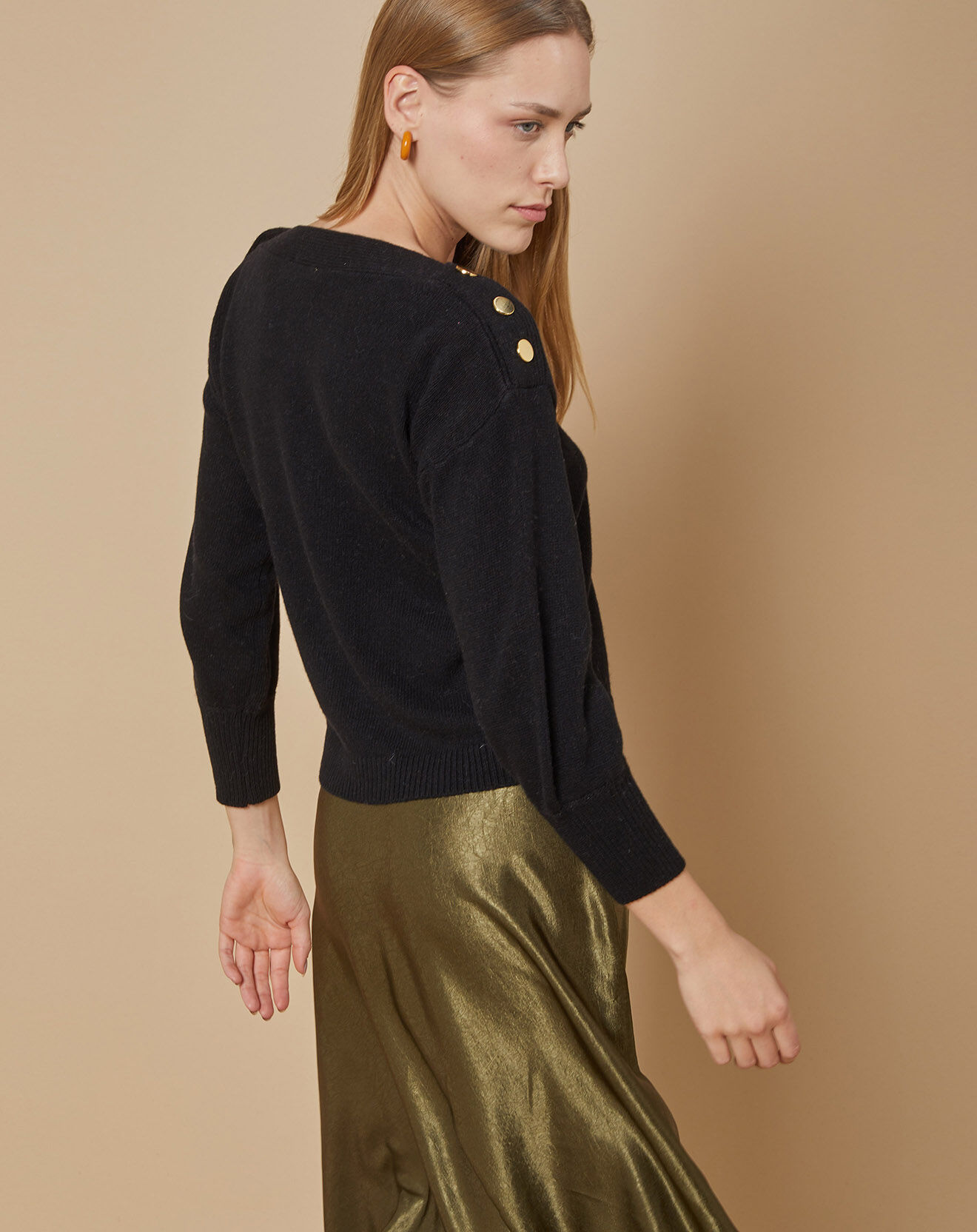 Oscar et Louise Pull 100% Cachemire 4 fils Jane col bateau noir