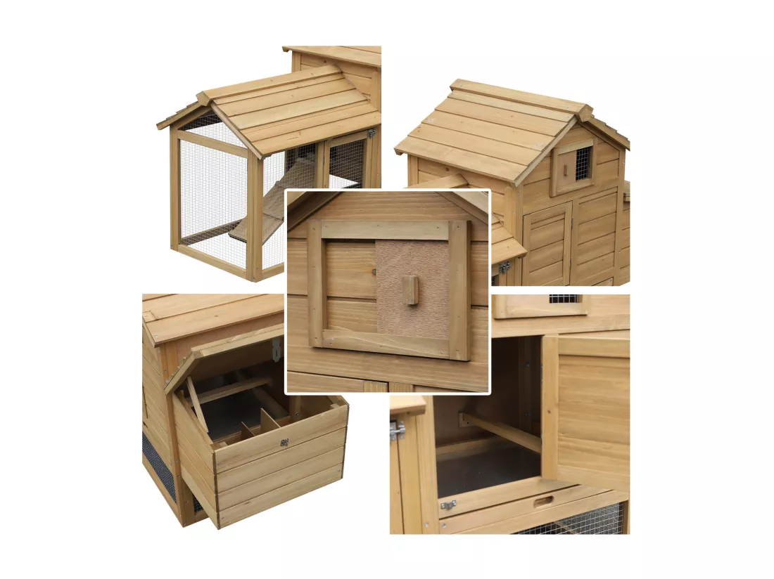 Petit poulailler cottage cage à poules sur pied dim. 151L x 54l x 87H cm multi-équipement bois massif de pin