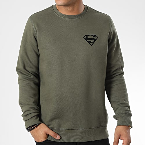Sweat Crewneck Logo Velvet Back Vert Kaki Noir