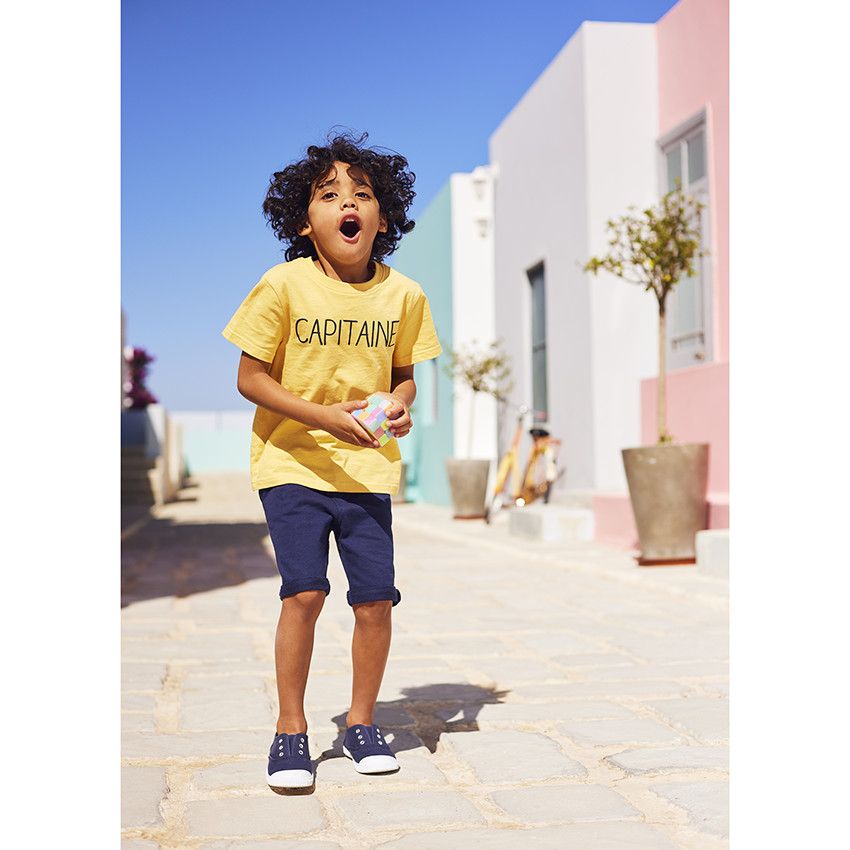 T-shirt manches courtes en jersey print message pour garçon - Jaune
