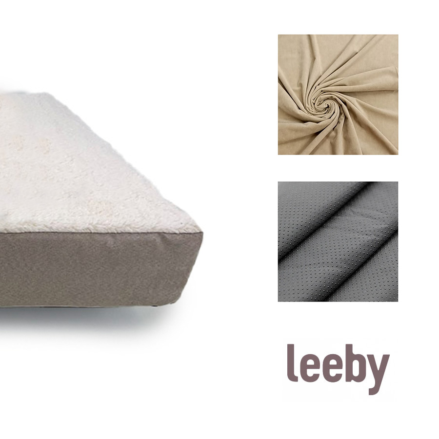 Colchão ortopédico viscoelástico Leeby para cães, marrom e branco.