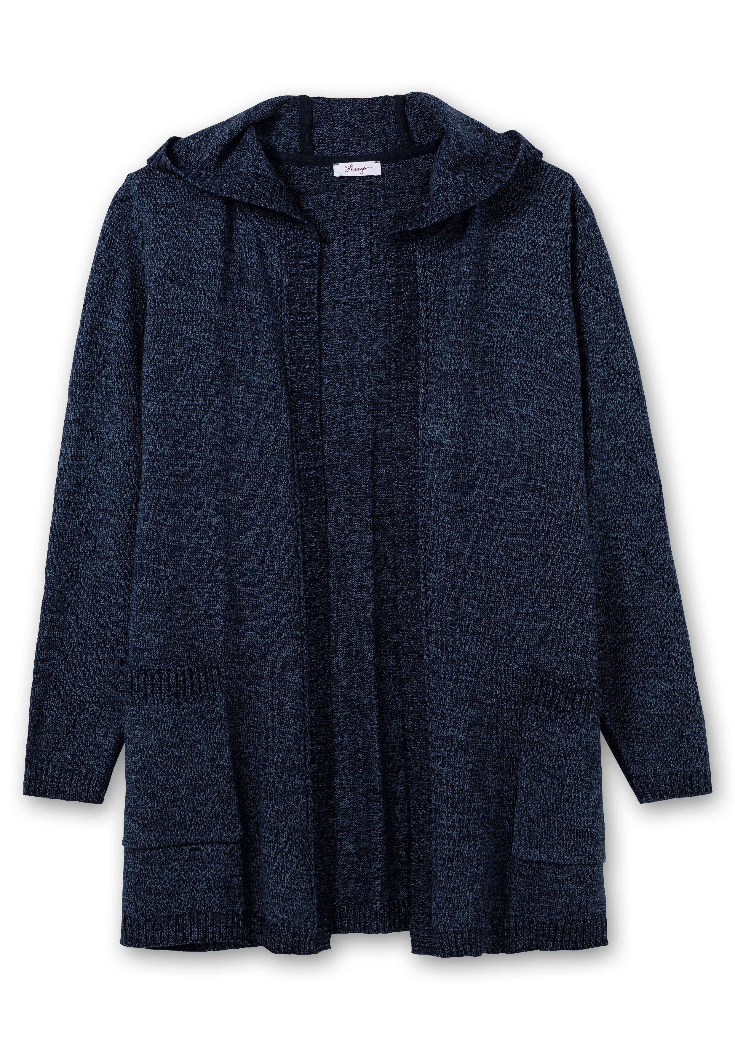 Kapuzenstrickjacke mit dezentem Ajourstrickmuster