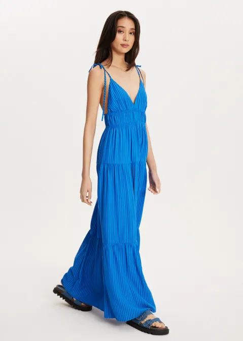 Maxi jurk met v-hals blauw (BLW.K)