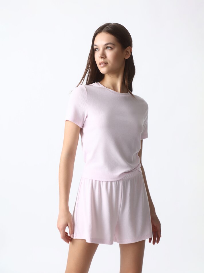 Shorts de pijama canelados - Rosa