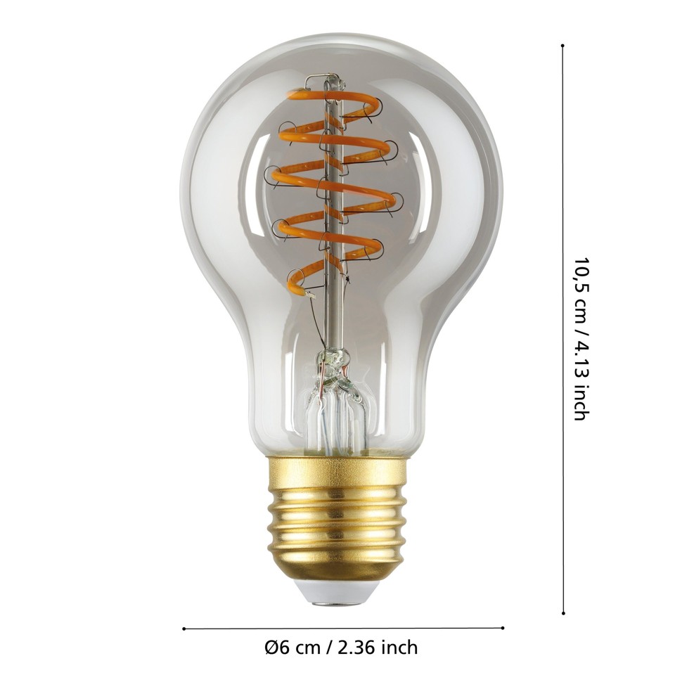 EGLO - E27 A60 spiral, røg - Varm hvid - Zigbee, Bluetooth