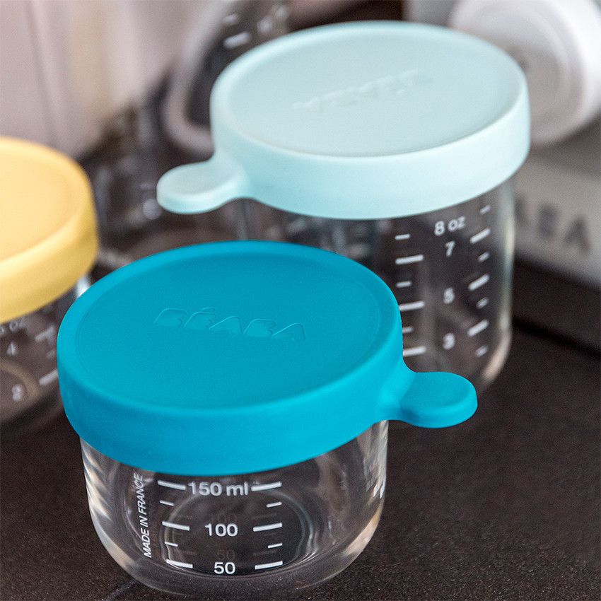 Pot de conservation en verre 150 ml – Bleu - Ecru