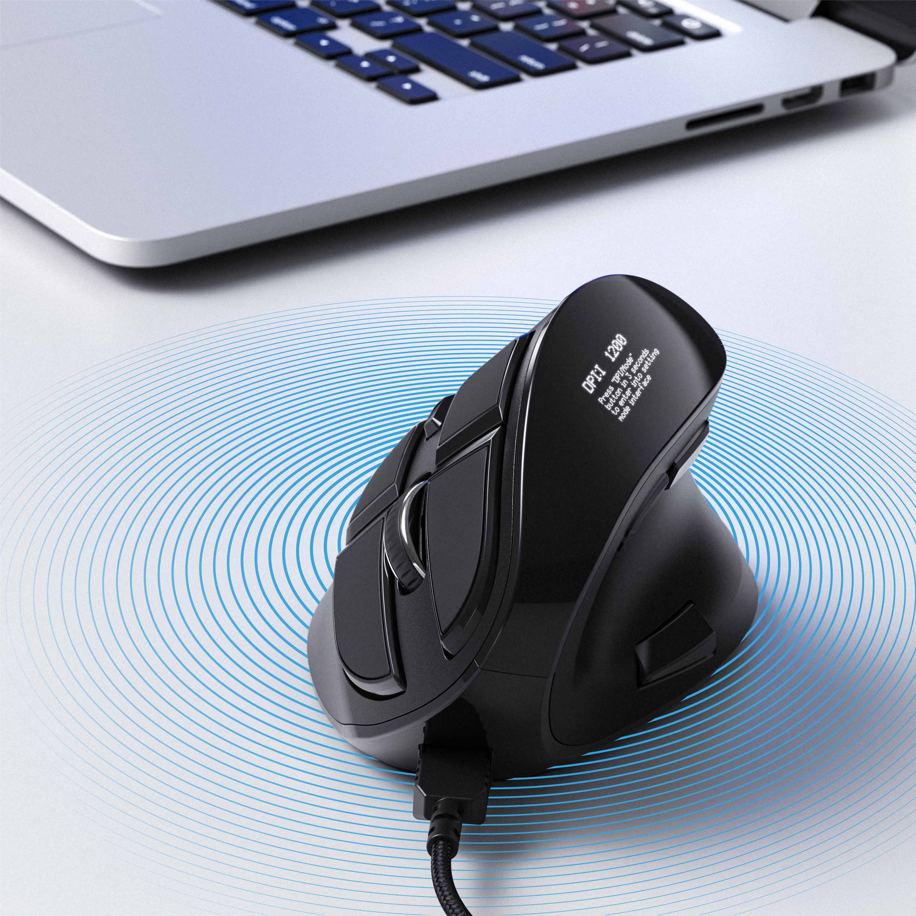 CSL ergonomische Maus kabelgebunden, 125 dpi, Vertikal Maus mit OLED-Display Konfigurierbare Tasten