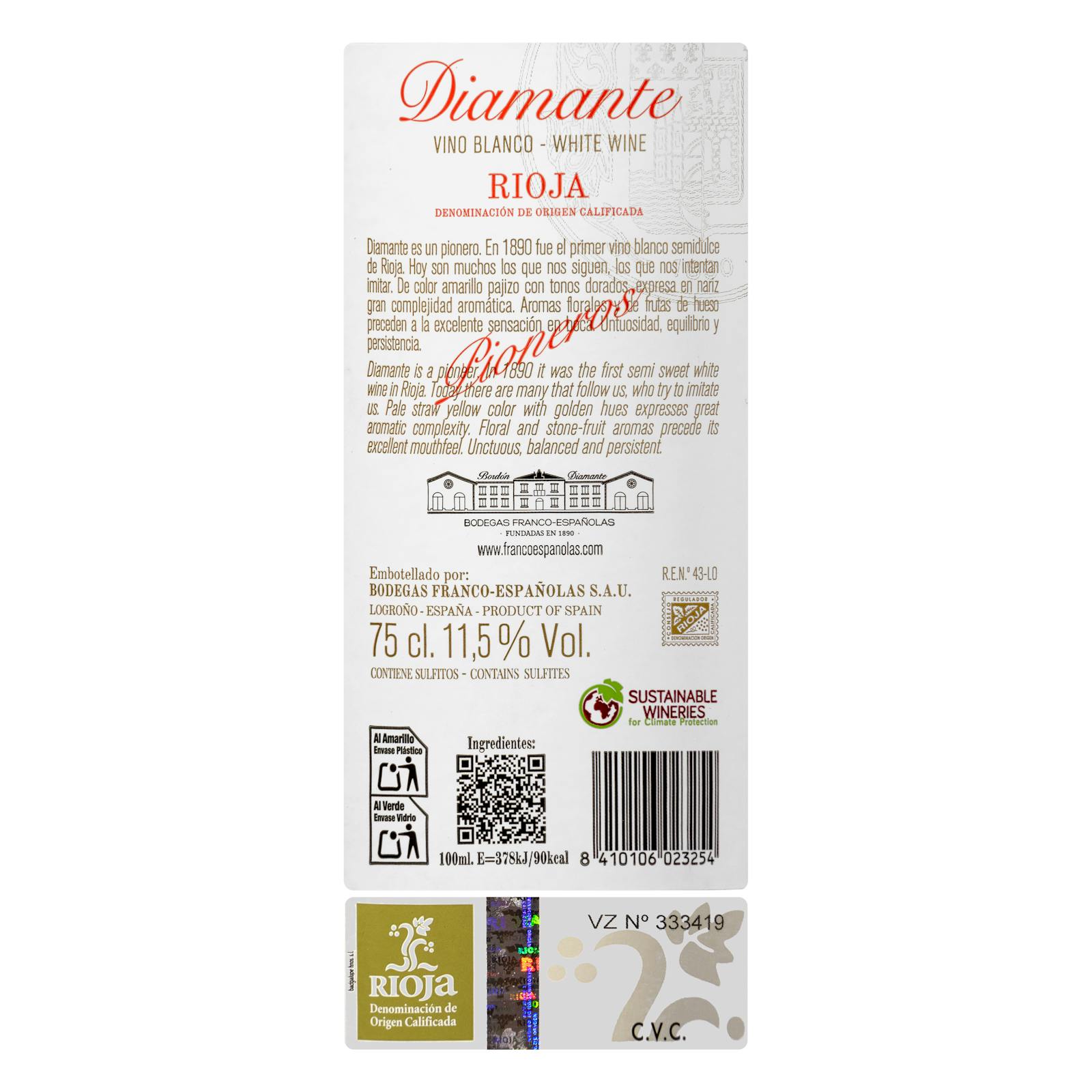 Vin blanc demi-doux Diamante de la DO Rioja