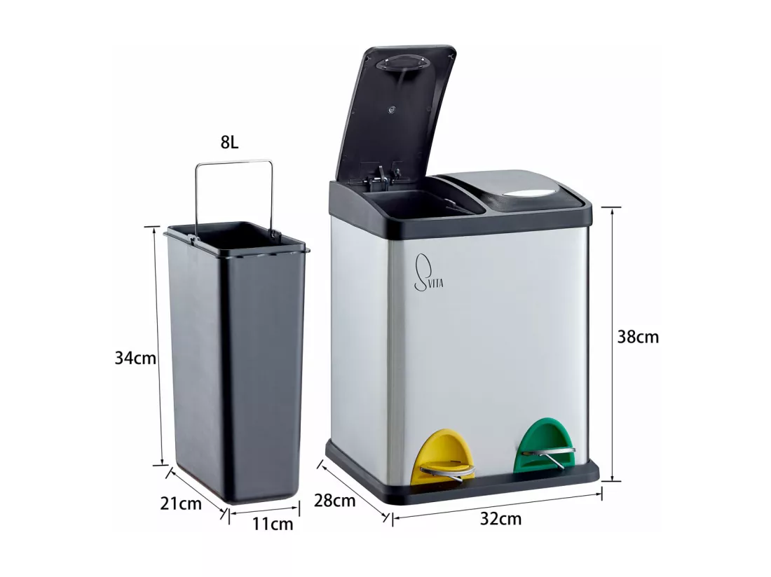 Poubelle de tri 2x8L en inox