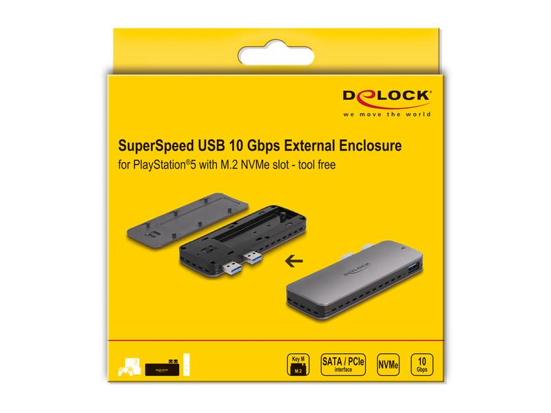 Delock Externes Gehäuse USB3.2 Gen 2 für PS5 mit M.2 NVMe S Delock USB 3.2 Gen 2 Gehäuse für PlayStation5 mit M.2 NVMe Slot – werkzeugfrei