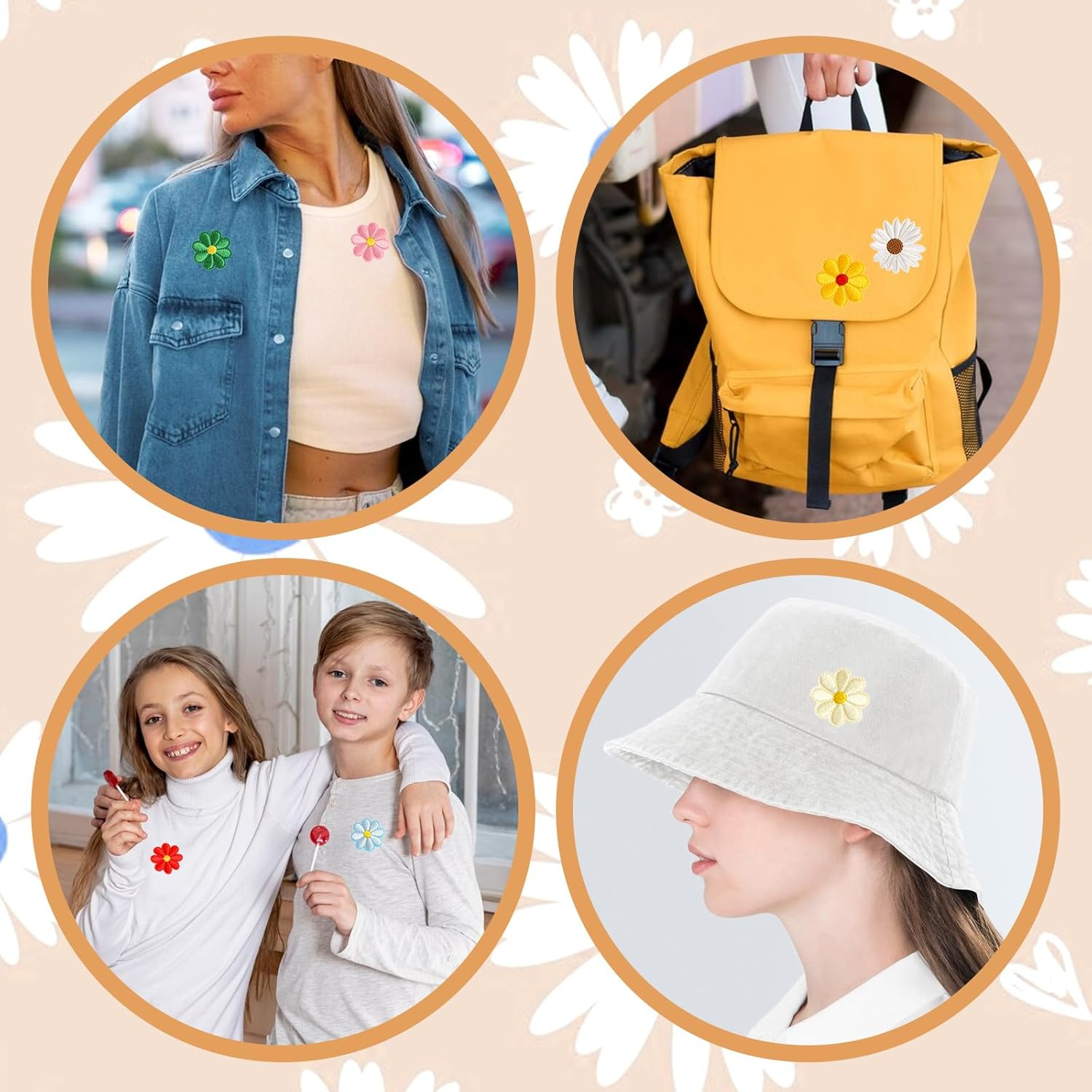 (17er Set) Stoff Blumen Flicken Bügelbilder DIY Bastel Aufnäher Patches für Kleider / Rucksack / Tischdecke -  Bunt