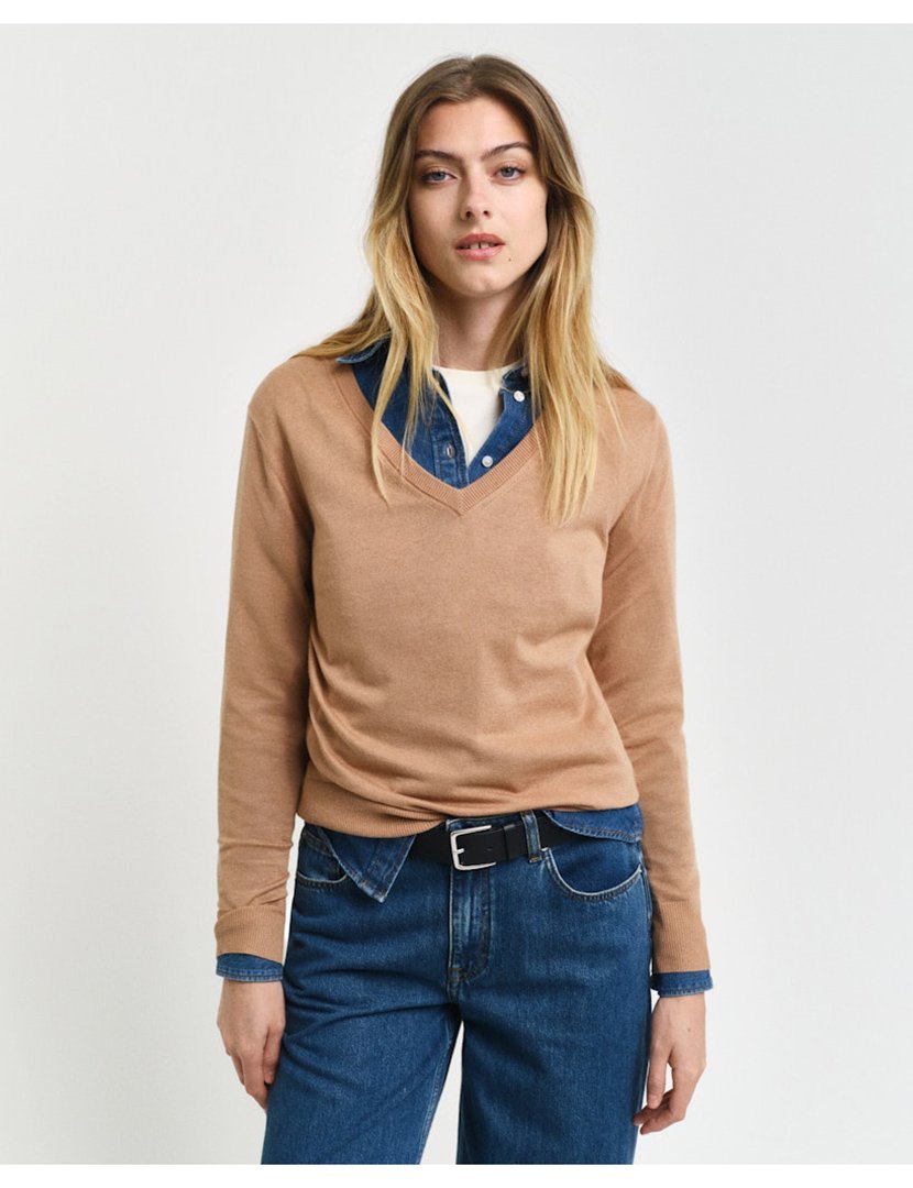 Brown V-Neck Knit Sweater