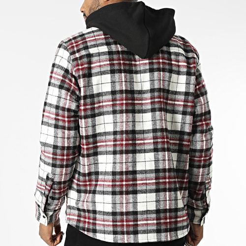 Surchemise Capuche A Carreaux Logger Pithers Blanc Noir Bordeaux