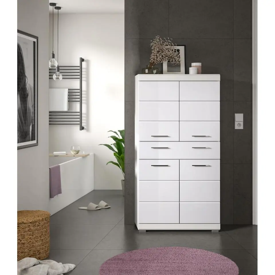 Hioshop Scout kolomkast 4 deuren- 1 lade wit hoogglans- wit