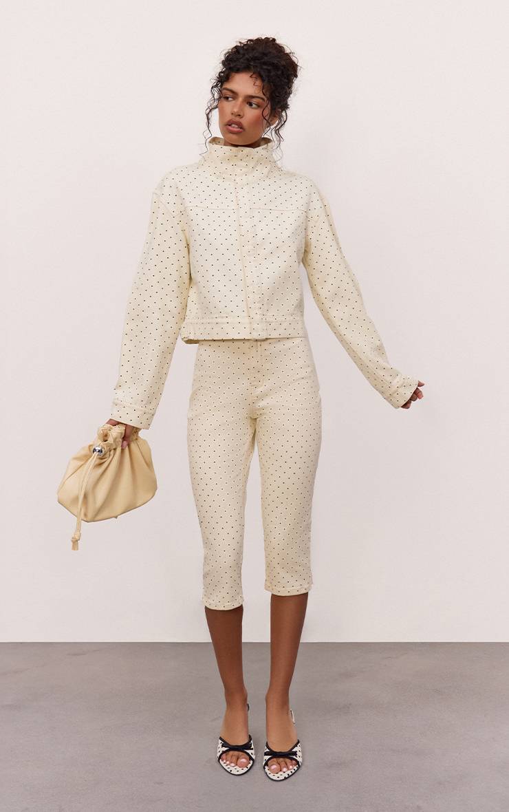 Cream Polka Dot Pantacourt En Denim