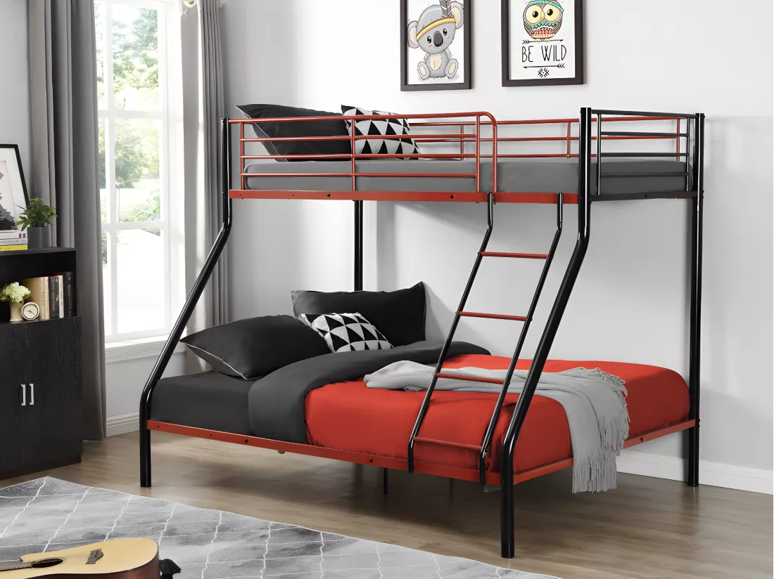 Lits superposés ELEVATIO IV - 90 et 140 x 190 cm - Acier - Noir et rouge