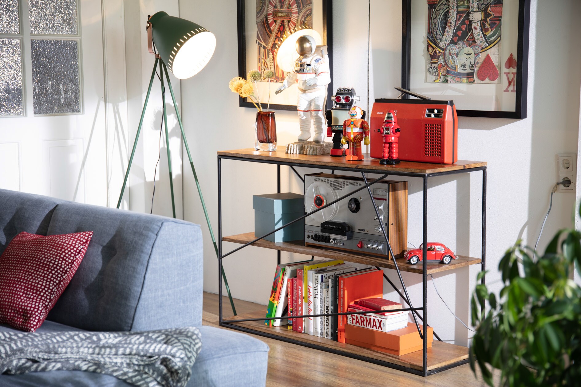 Standregal Mangoholz Metall Regal Bücherregal Kommode Sideboard Metallregal