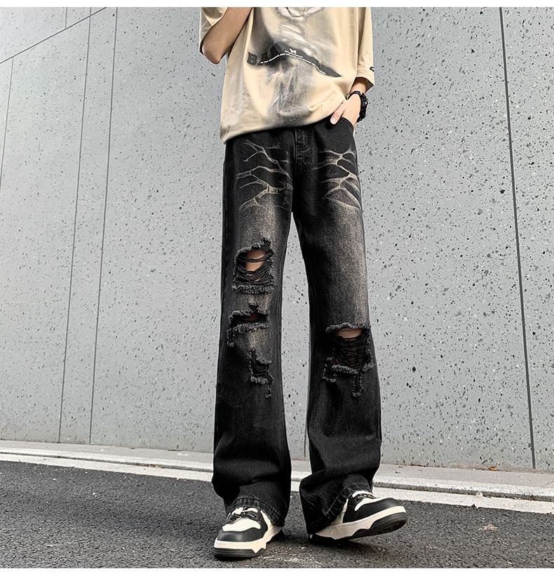 emeisa - Mid Rise Distressed Washed Bootcut Jeans