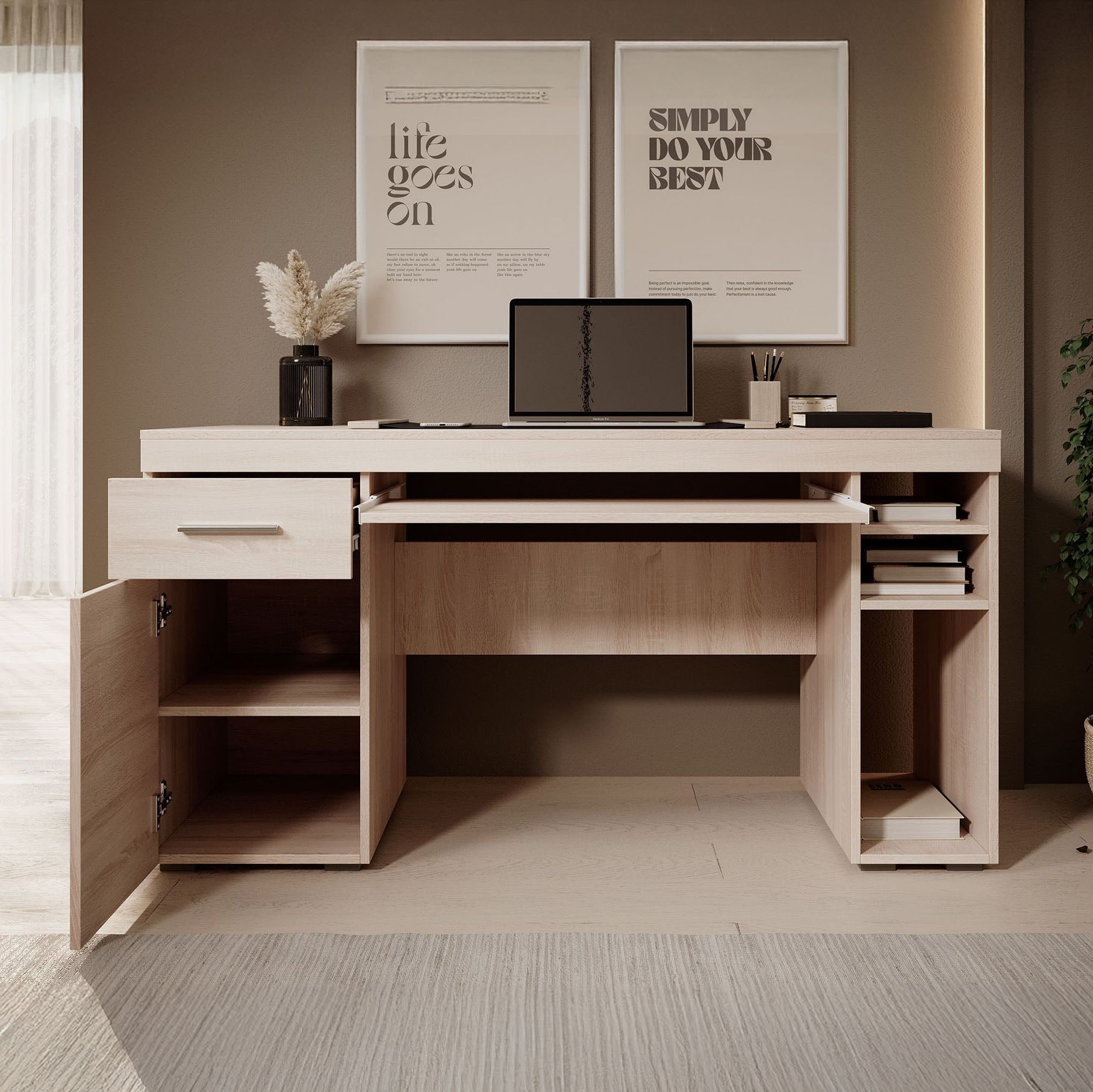 Meubella - Bureau Acta - Eiken - 145 cm