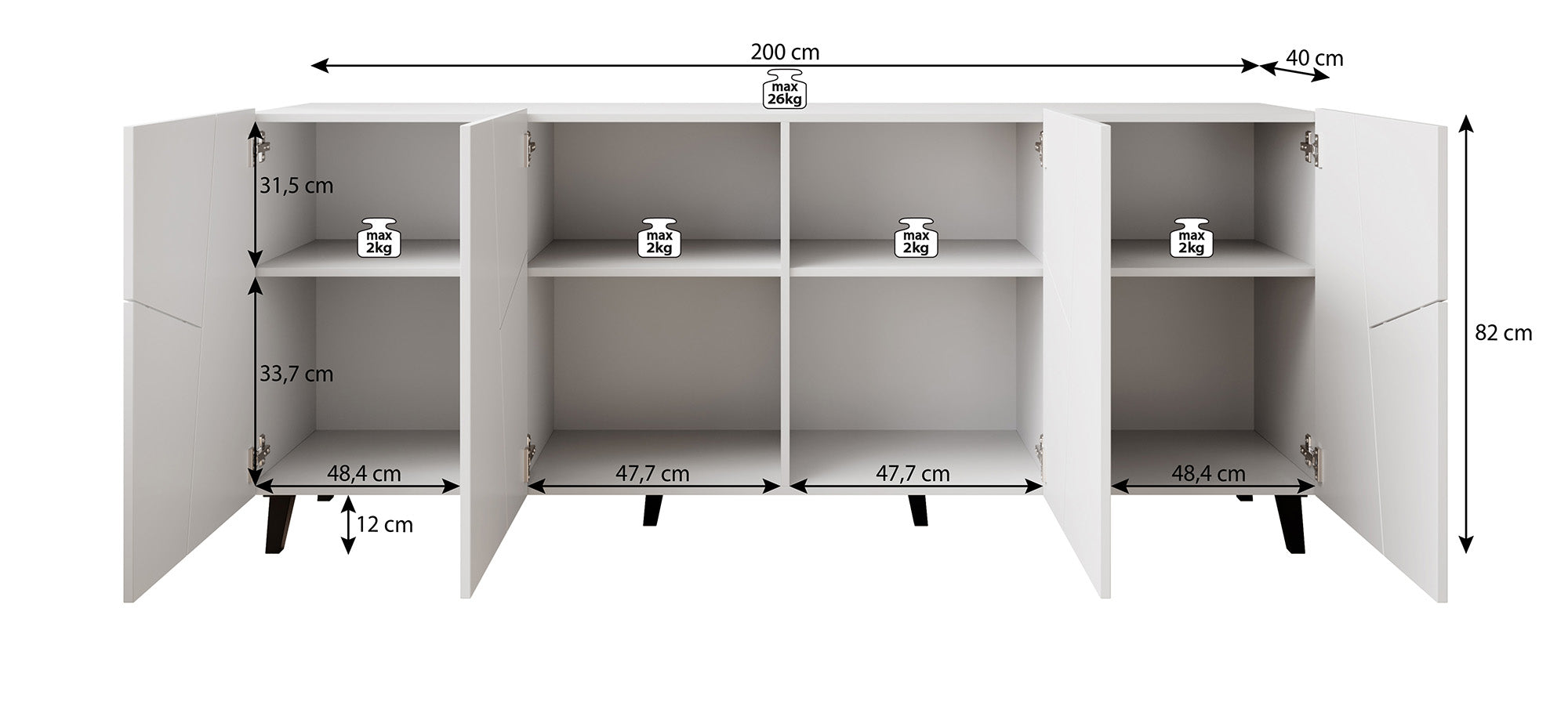 Ezer - Dressoir - Zwart - 200x40x82 cm