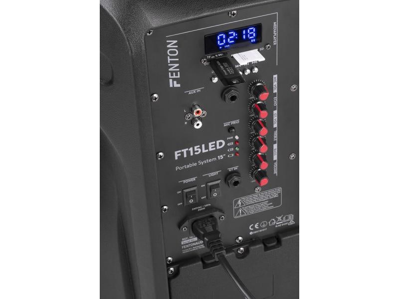 Fenton Lautsprecher FT15LED Aktiv Trolley-Speaker Aktive Multifunktionsbox mit Akku und Lichteffekt