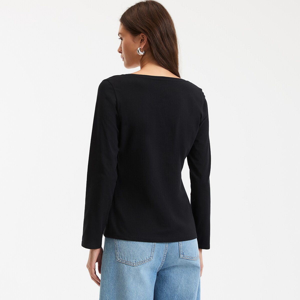 COLEÇÕES LA REDOUTE<br>Camiseta de algodão orgânico, gola redonda, mangas compridas