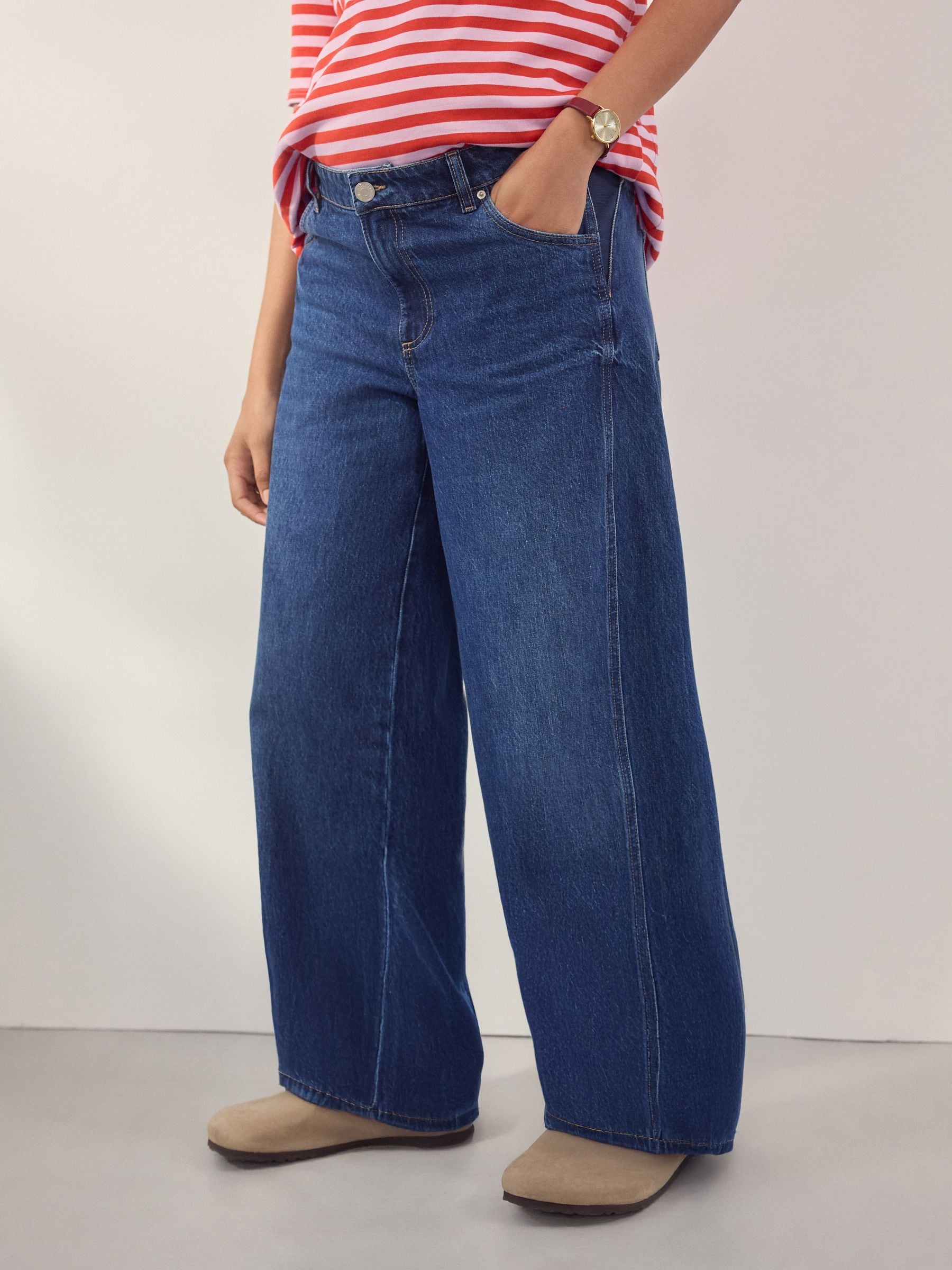 Donkerblauw - Zwangerschapsjeans met wijde pijpen van 100% katoen