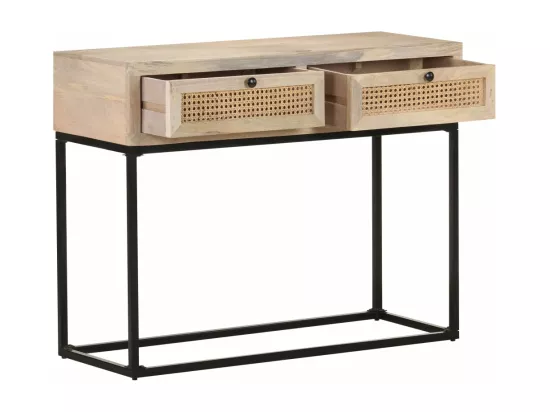 Table console 100x35x76 cm Bois de manguier et canne naturelle