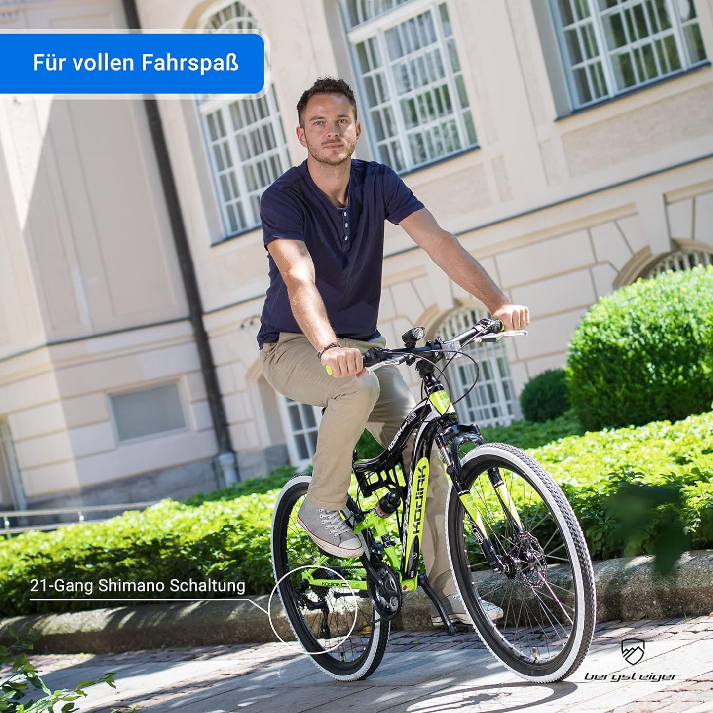 Bergsteiger Kodiak 26 Zoll, 29 Zoll Mountainbike, Scheibenbremse, Shimano 21 Gang-Schaltung, Vollfederung, Fully MTB für Jungen, Mädchen, Damen & Herren
