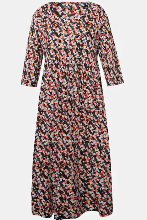 Jerseykleid, Punkte, Carree-Ausschnitt, 3/4-Arm, schwarz
