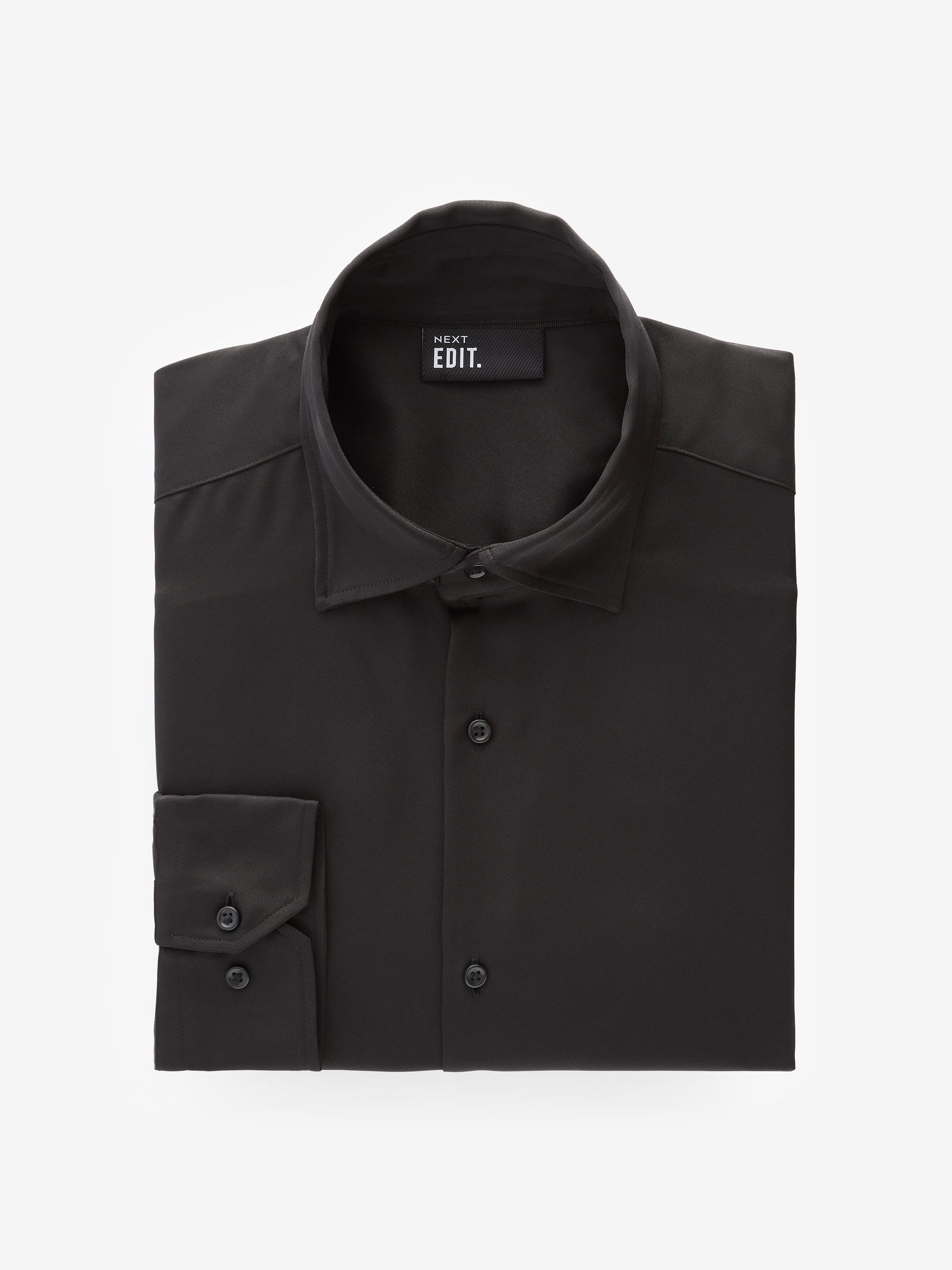 Zwart - Regular Fit EDIT Satin Long Sleeve Shirt