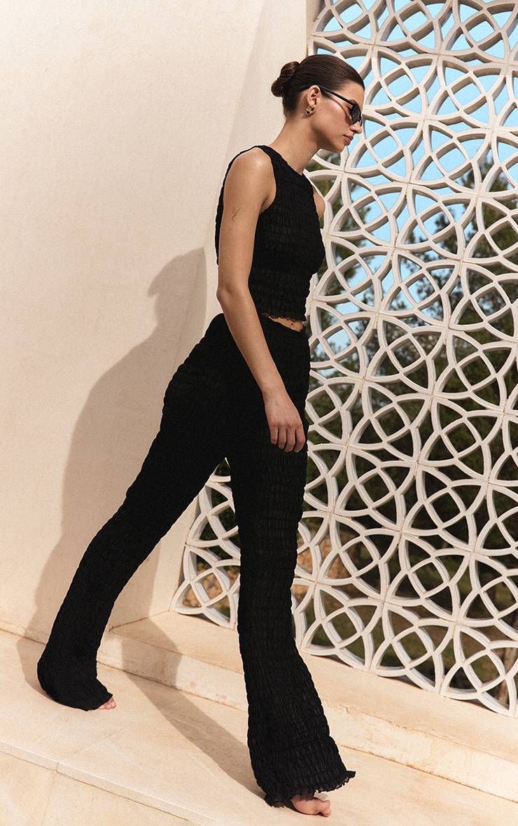 Noir Pantalon Droit En Mousseline Froncée