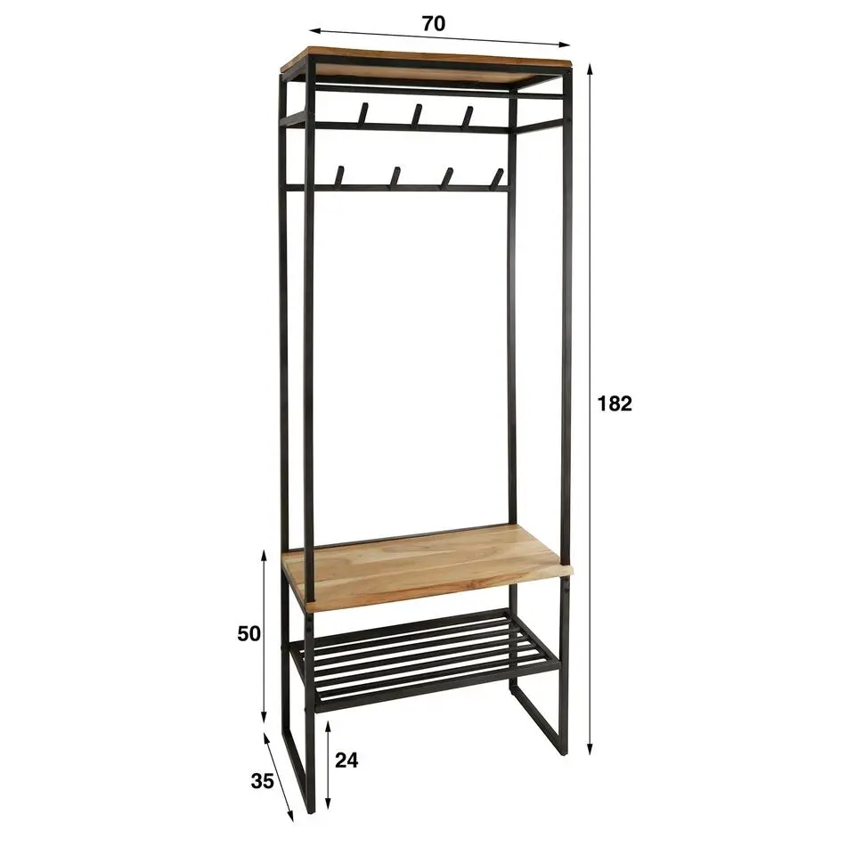 Garderobemeubel - Acaciahout Naturel - Open kast - 70x35x182cm