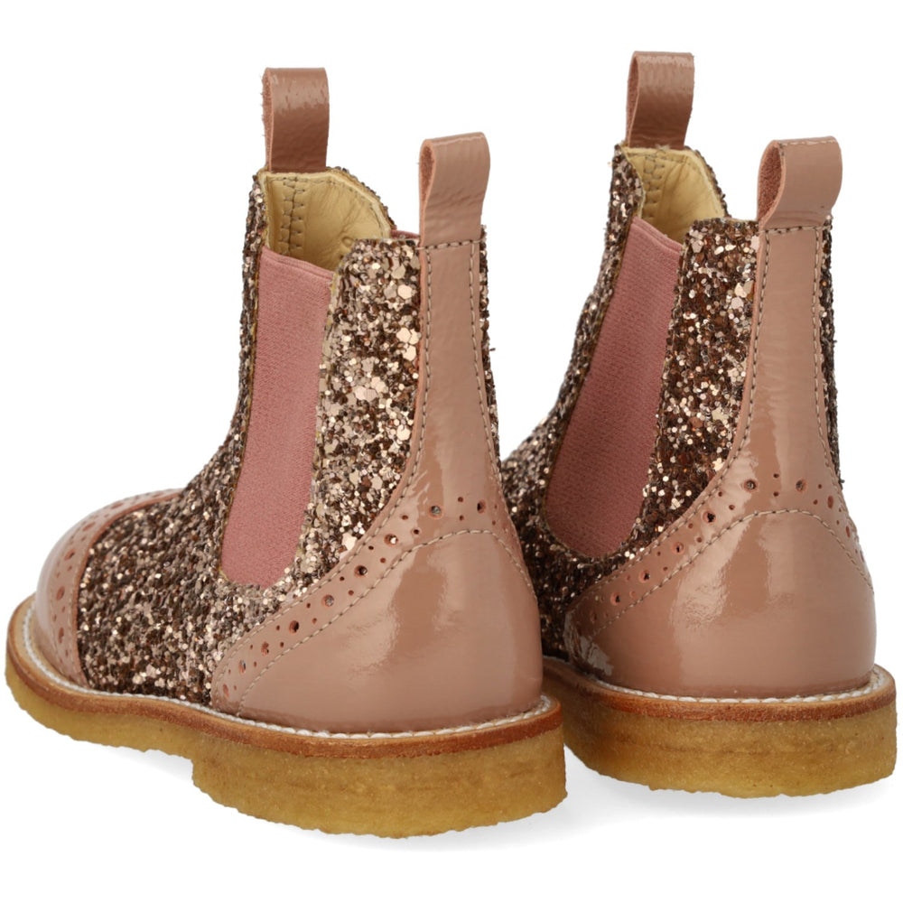 Køb Angulus Clay/Clay Glitter/Rosa Chelsea Støvle Med Glitter Og Brogues Detaljer