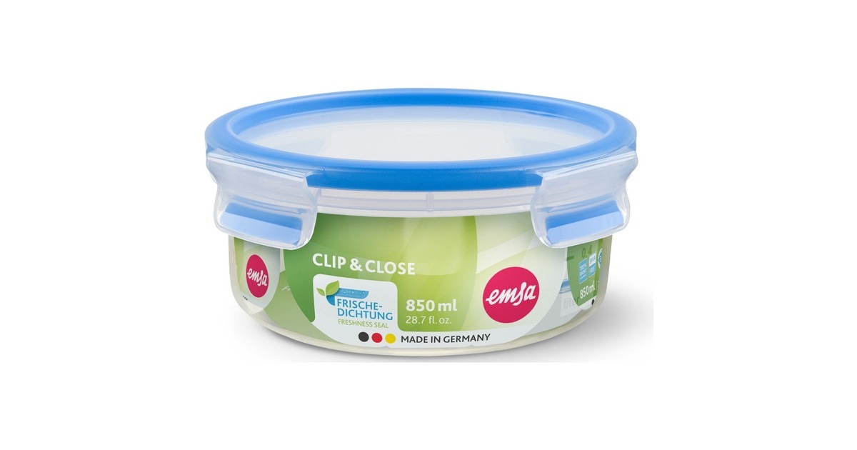 EmsaClip & Close vershoudbakje 0,85L doos  (Transparant/blauw, rond, Ø 16,7cm)