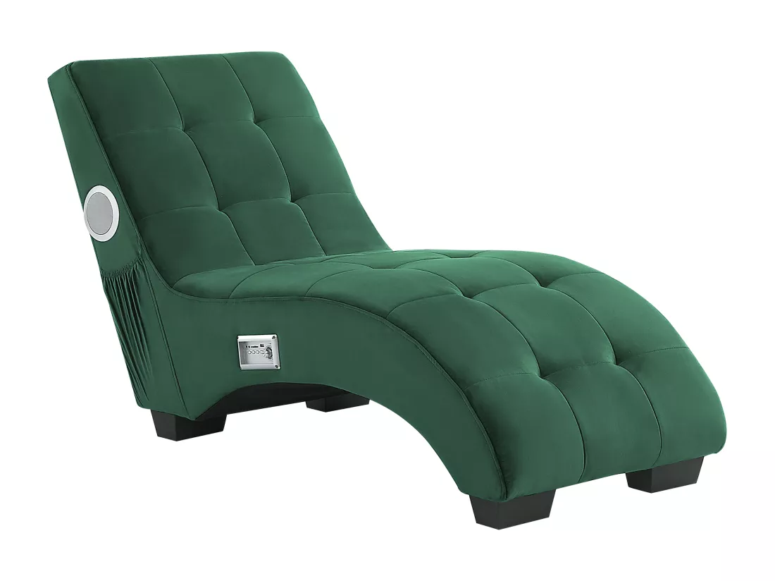 Chaise longue en velours vert avec port USB et haut-parleur bluetooth SIMORRE