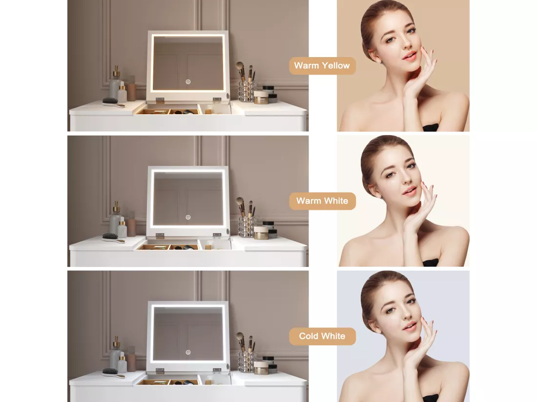 Coiffeuse, coiffeuse, coiffeuse avec miroir, coiffeuse avec lampe, coiffeuse en un, laquée, blanche