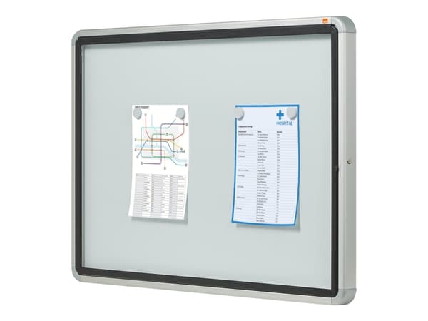 Nobo - Innbygd oppslagstavle - veggmonterbar - 8 x A4 - metall - magnetisk - utendørs - hvit