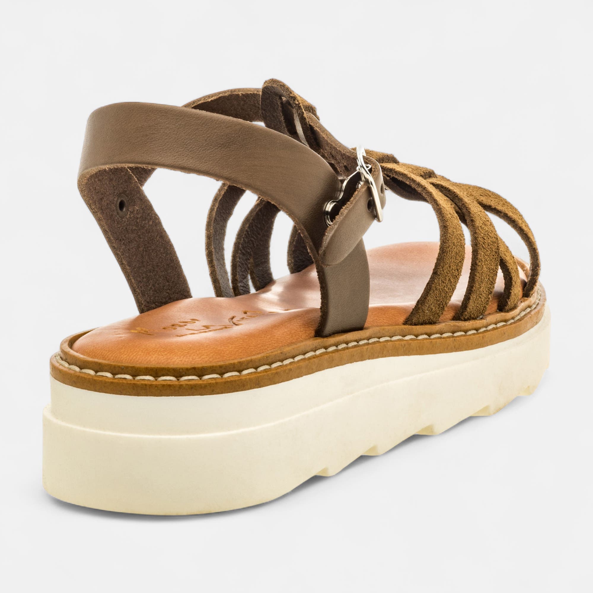 Nu-pieds Fille en cuir kaki