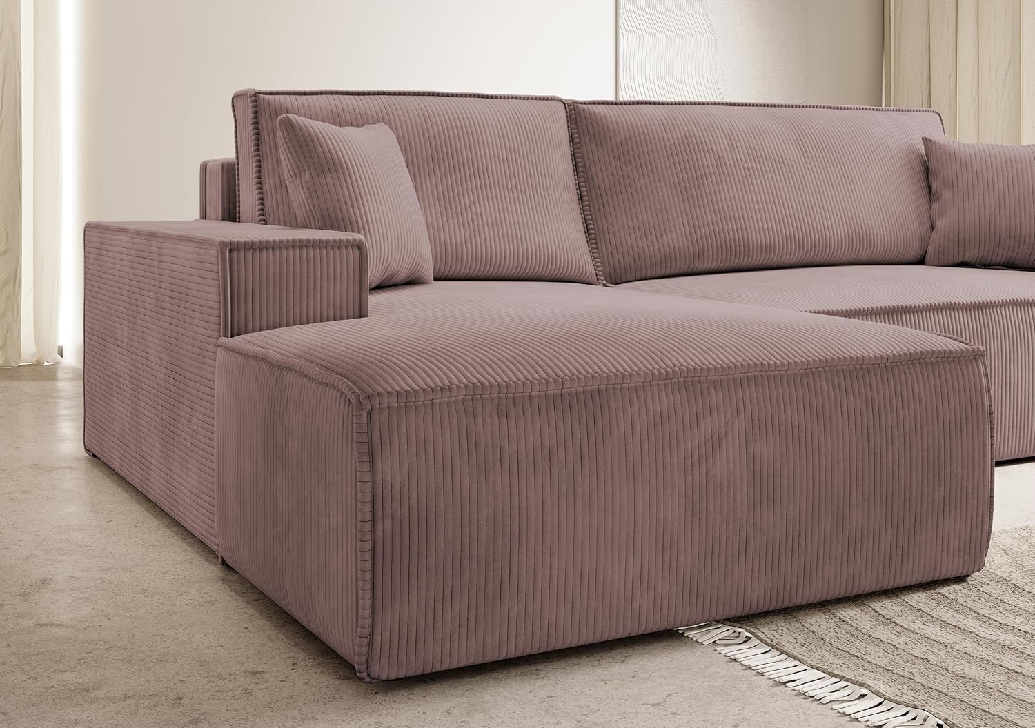 Selsey Sofa Ecksofa Eckcouch Schlafsofa Couch Mit Stauraum Schlaffunktion Pflegeleicht Polyurethanschaum L Form Links Farese Rosa Cordoptik