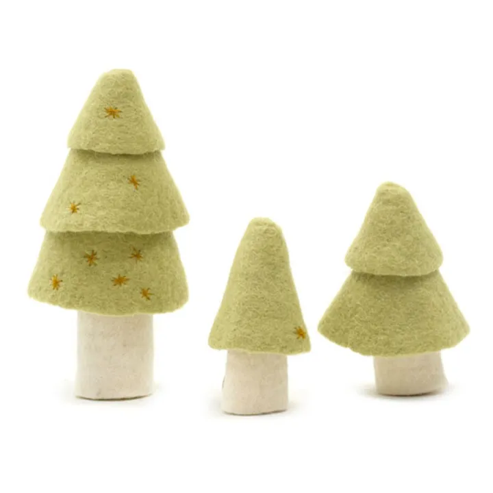 Muskhane Sapin décoratif en feutre - Set de 3 | Vert Tilleul
