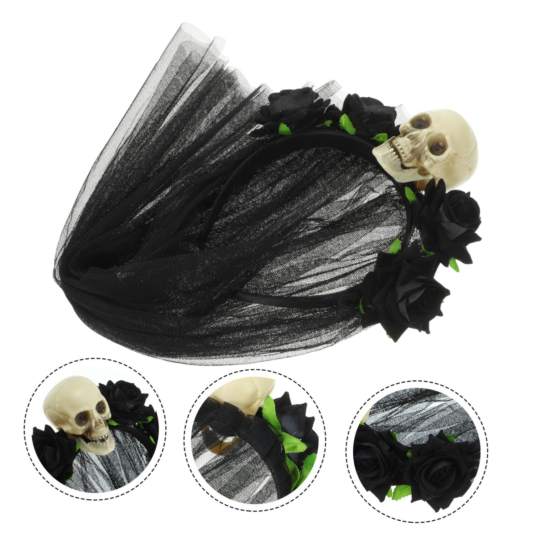 Dia de los Muertos Totenkopf Haarreif mit Schleier Fasnachts Kostüm Zubehör Motto Party Accessoire Halloween Foto Requisite - Schwarz