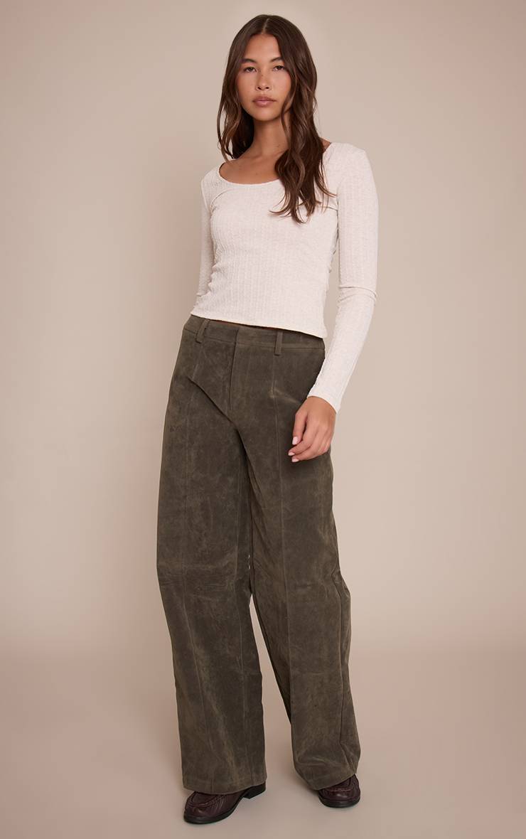 Kaki Pantalon Droit En Synthétique