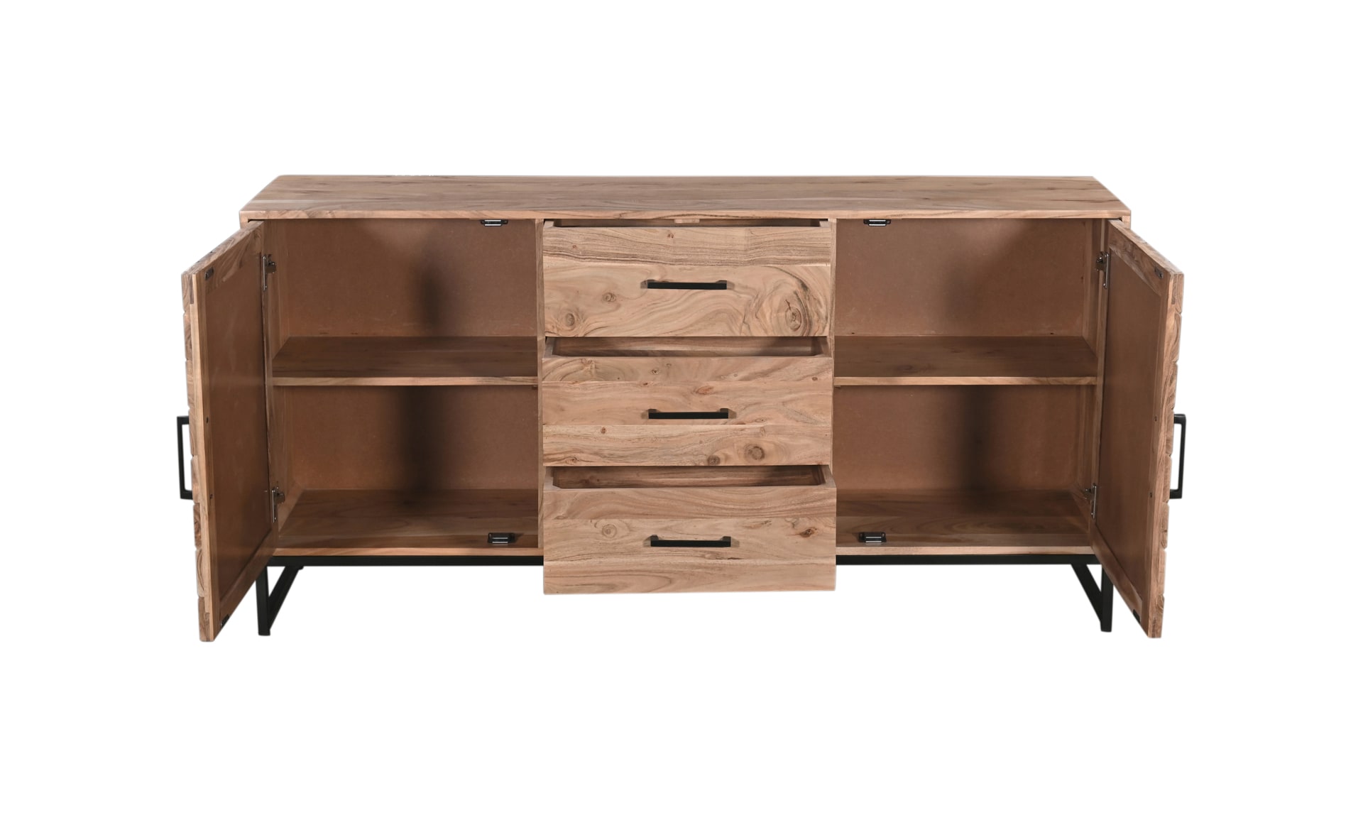 Sideboard LUANDA 160 x 80 cm Akazie massiv natur/schwarz