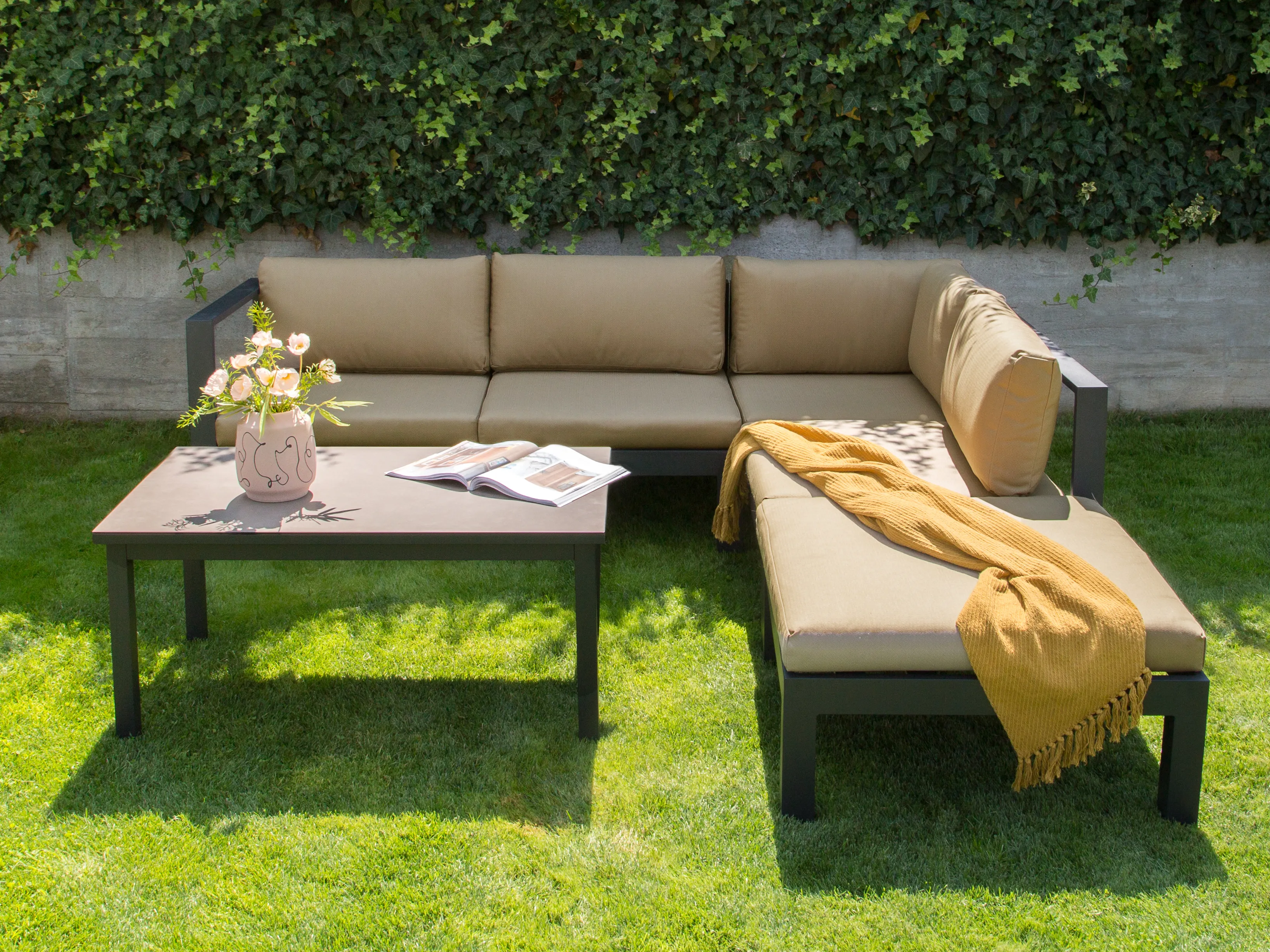Tuin hoekloungeset met tafel 5-zits MESSINA linkszijdig Metaal Zandbeige