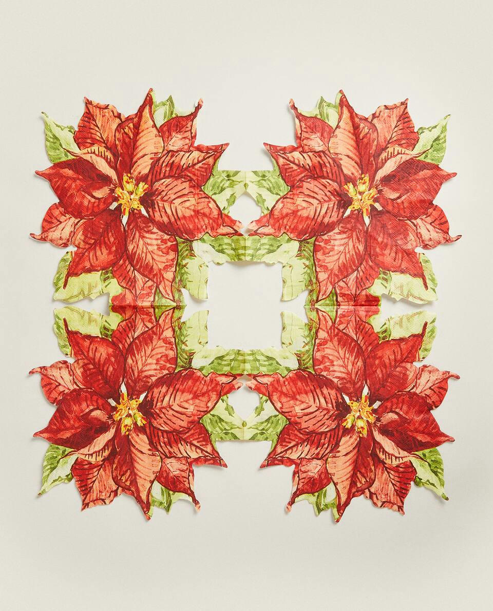PACOTE DE GUARDANAPOS DE PAPEL COM ESTAMPA DE POINSETTIA DE NATAL (PACOTE COM 20)