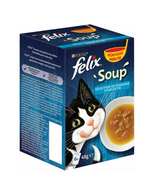 Felix Soup Vis Selectie - Kattenvoer - Kabeljauw Tonijn Schol 6x48 g