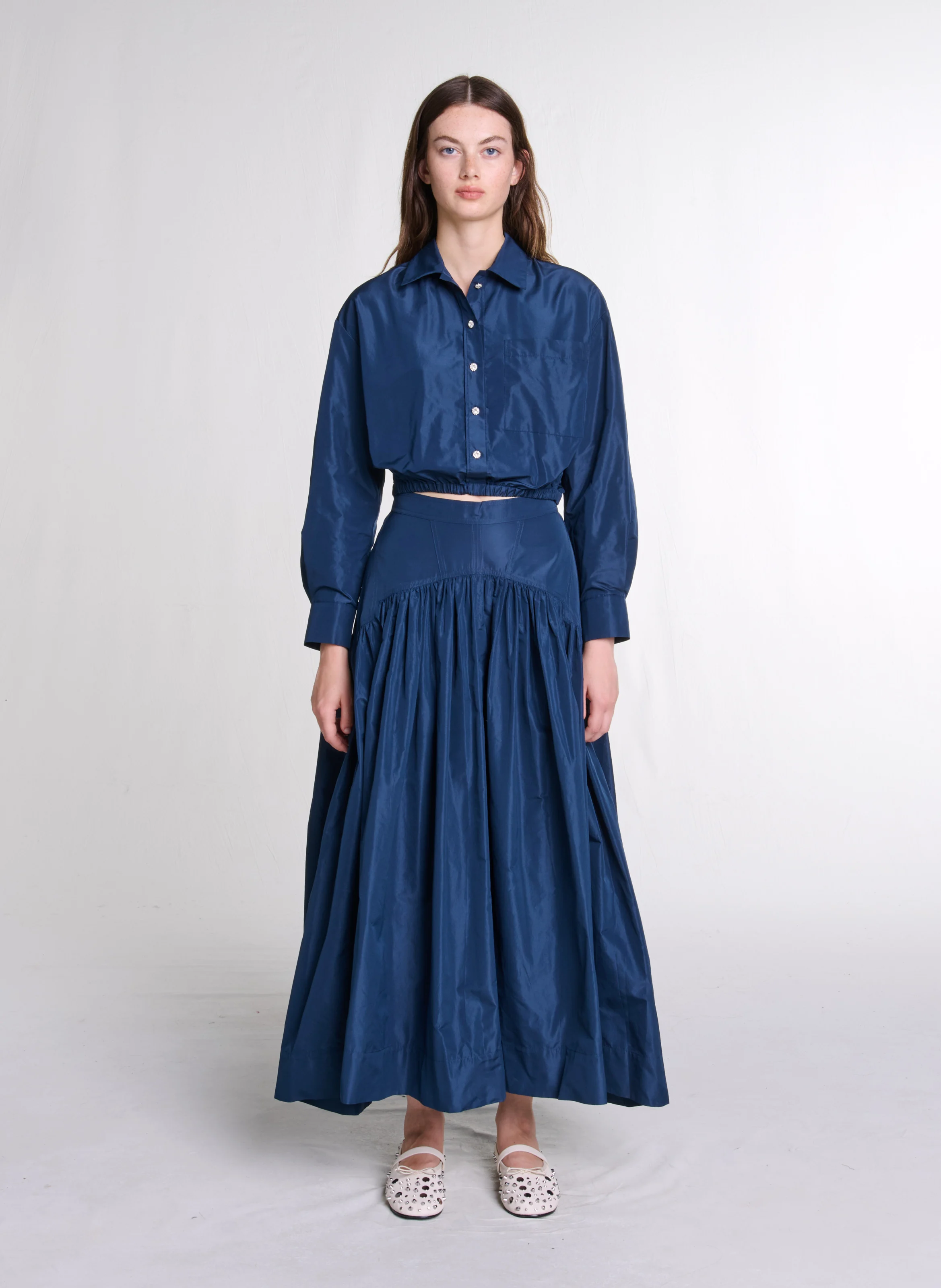 Jupe longue évasée| Bleu